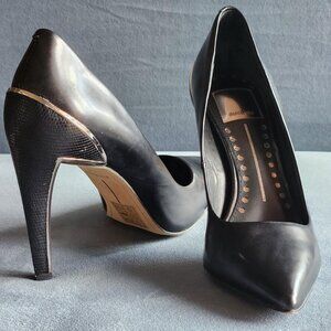 DOLCE VITA DV "Karisse" Black & Silver Leather Stiletto Heel Pumps. Size 9.
